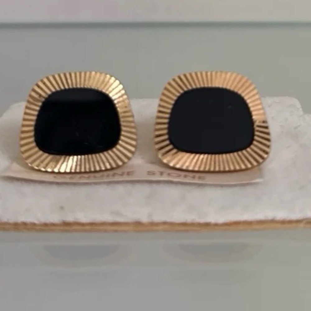 Gold and Black Square Earrings